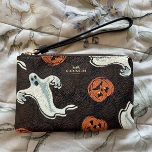 COACH Halloween Ghost and Pumpkin Signature Wristlet